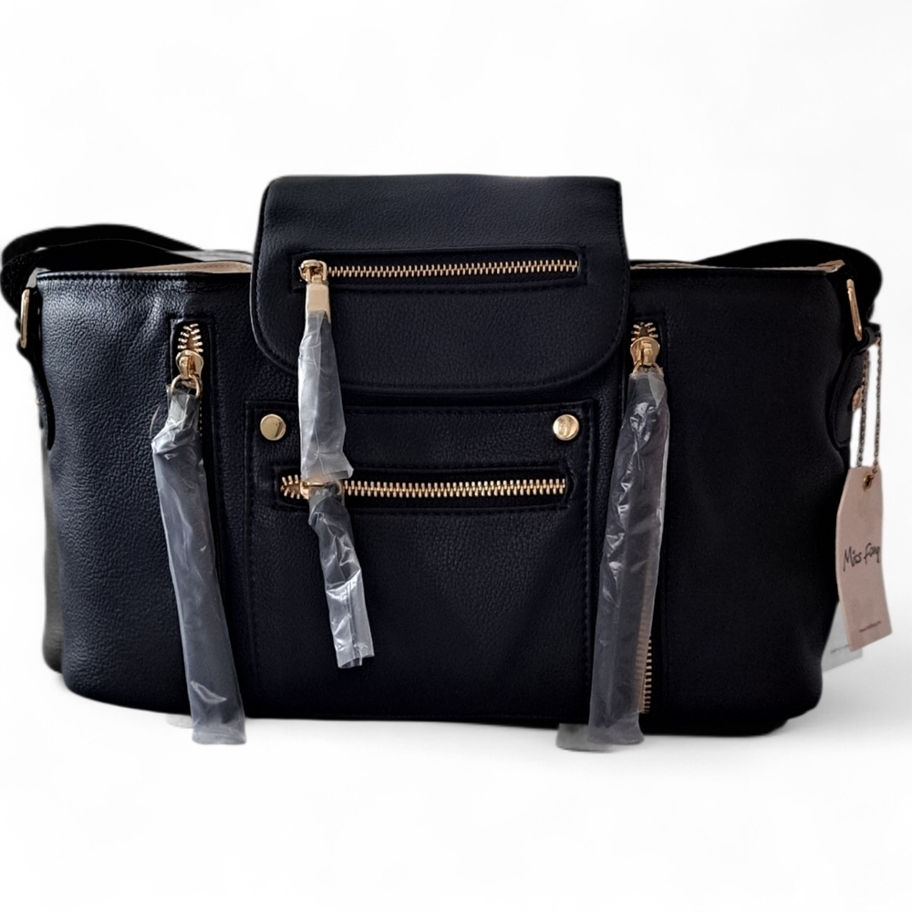 Miss Fong Stroller Organizer Black Faux Leather Cup Holder Storage Bag